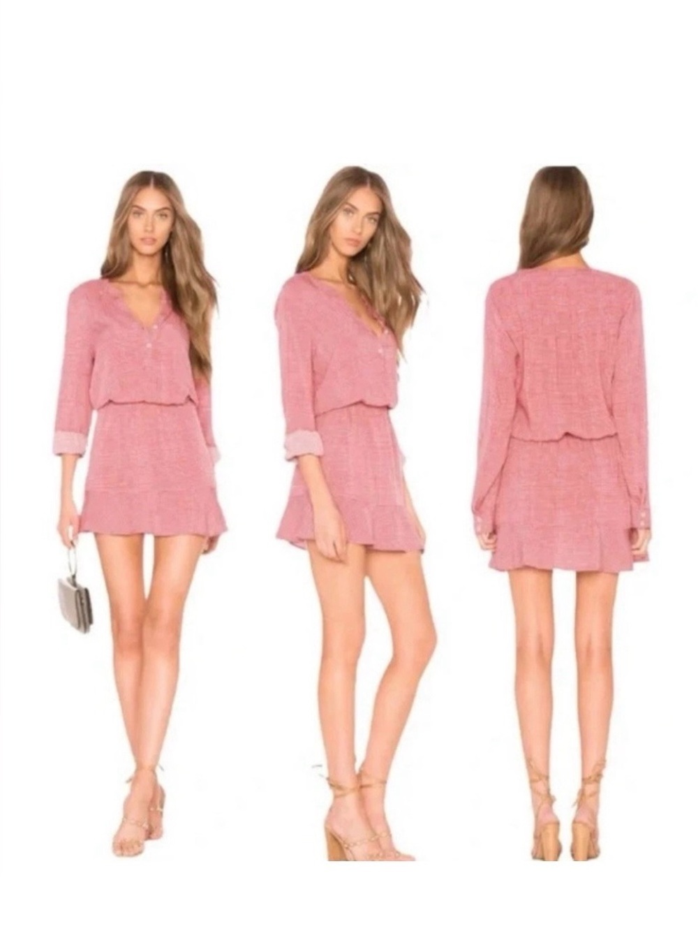 Joie Pink V-Neck Mini Dress with Elastic Waist